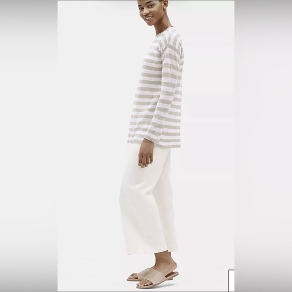 New! Eileen Fisher Organic Linen Cotton Natural White Crew Neck Striped Tunic M - Picture 2 of 6